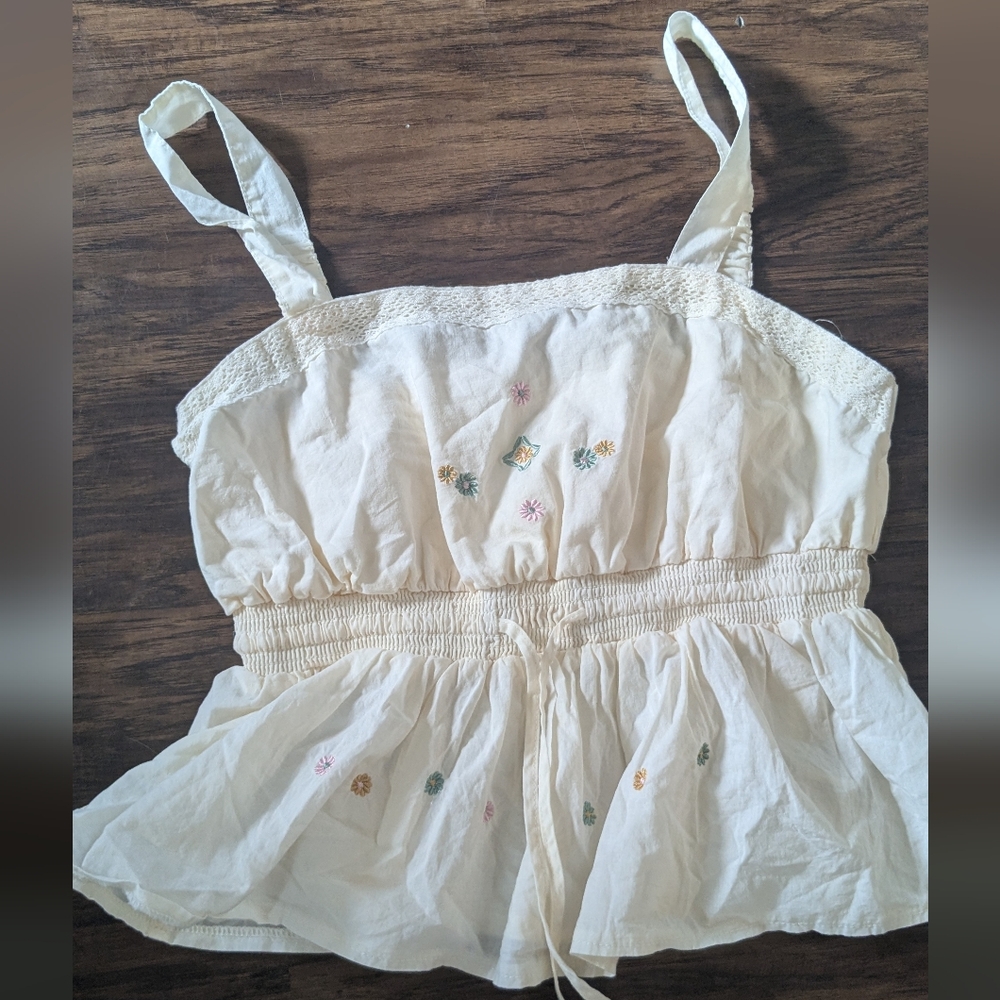 Embroidered Cream 100% Cotton Top Sz Small